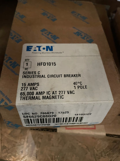 Eaton HFD1015 Series C industrial Circuit Breaker 15A 1P - New Surplus