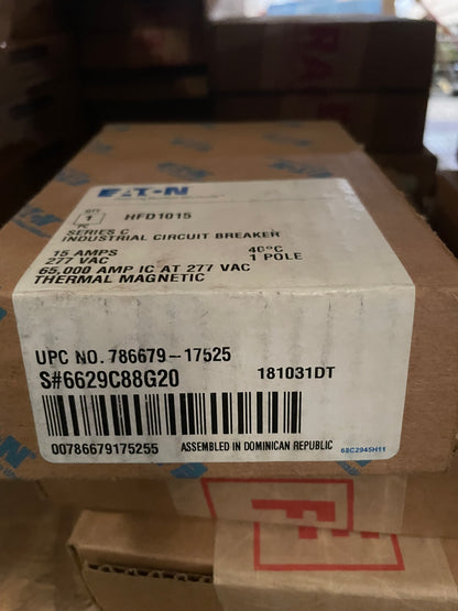 Eaton HFD1015 Series C industrial Circuit Breaker 15A 1P - New Surplus