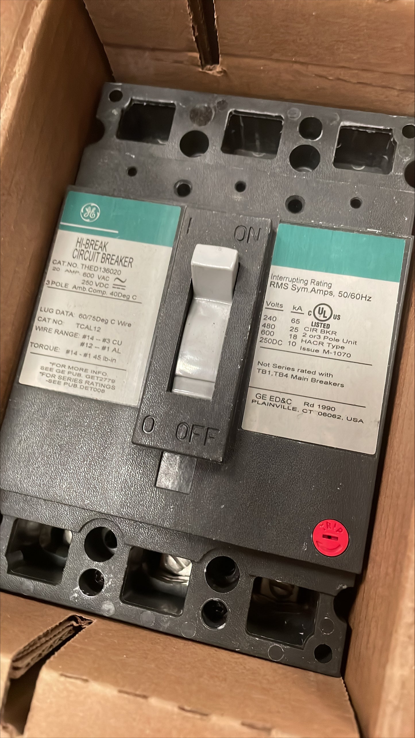 General Electric THED136020 3 Pole Circuit Breaker - New Surplus