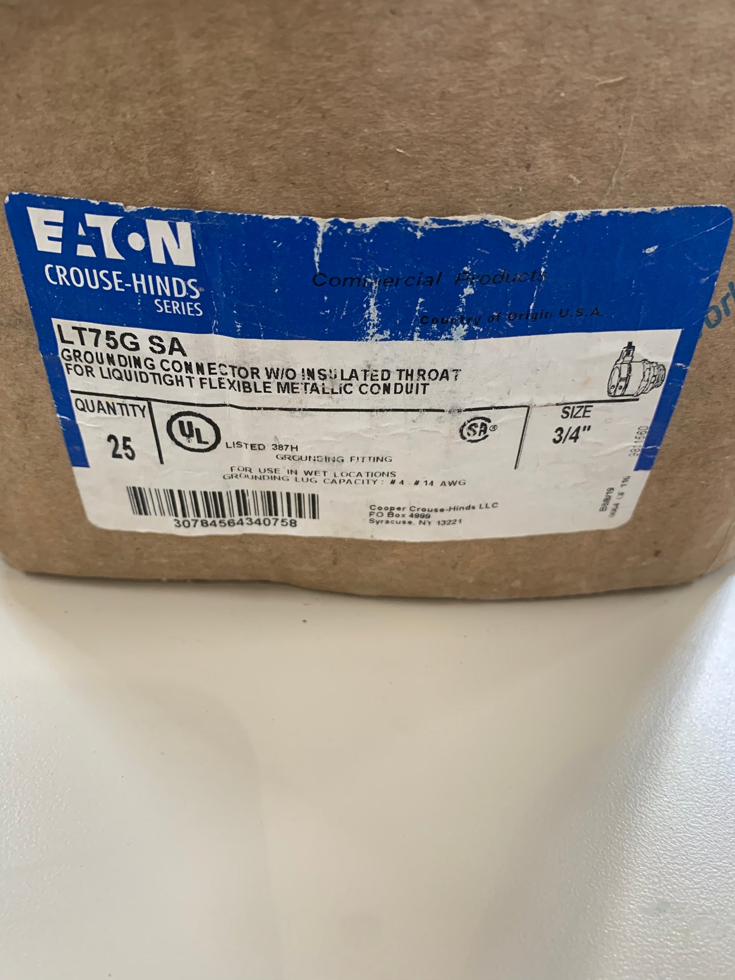 Eaton Crouse Hinds LT75G SA Series Liquidator Liquidtight Connector 3/4 inch (Pack of 25) - New Surplus