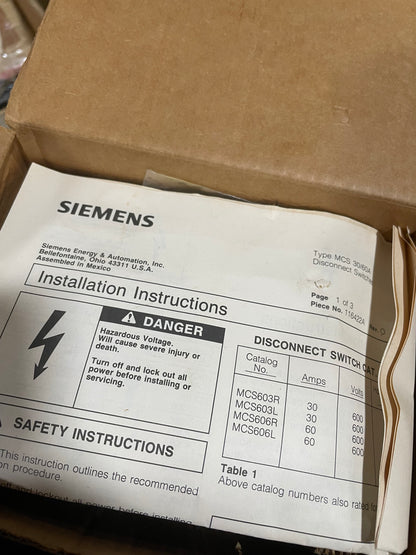 Siemans MCS603R I-T-E Switch Accessory - New Surplus