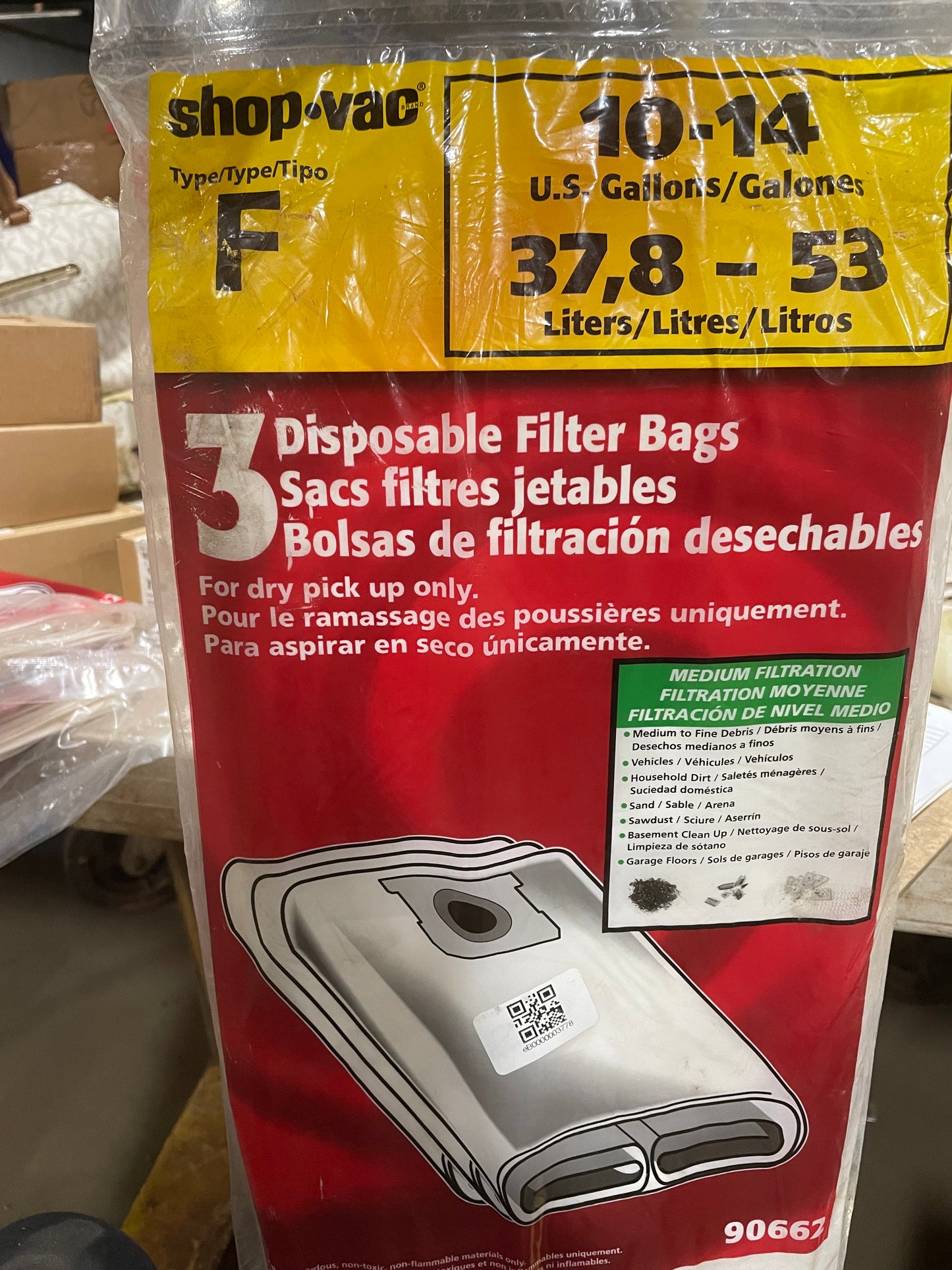 Shop-Vac 90662 Type F 3 Disposable Filter Bags Disposable Filter Bags 10 T0 14 Gallon- New Surplus