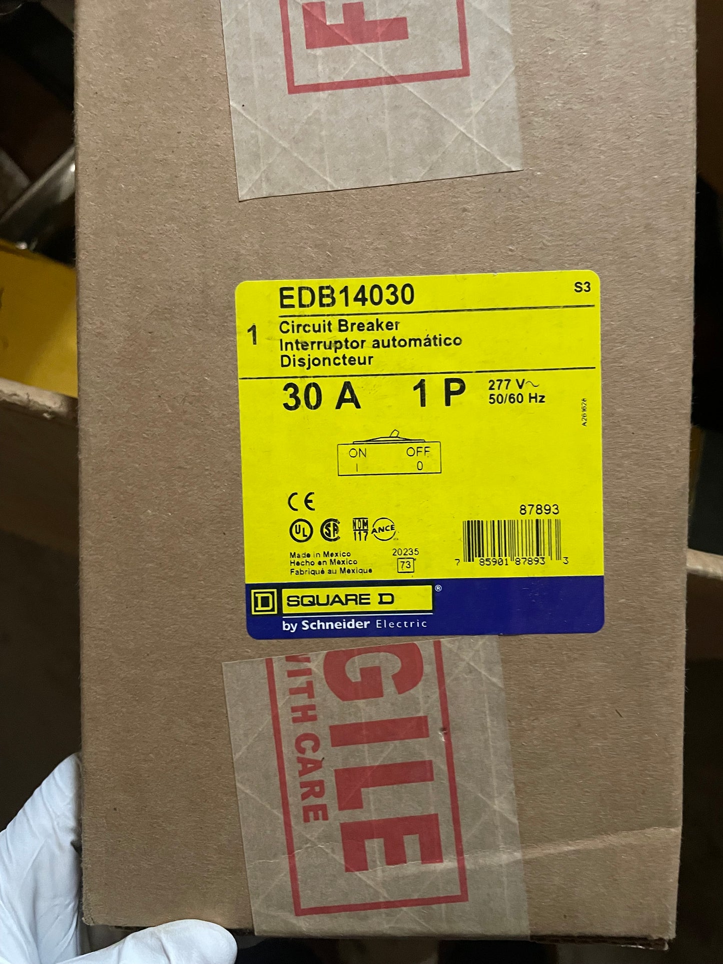 Square D EDB14030 Circuit Breaker 30A 1 Pole 277V - New Surplus