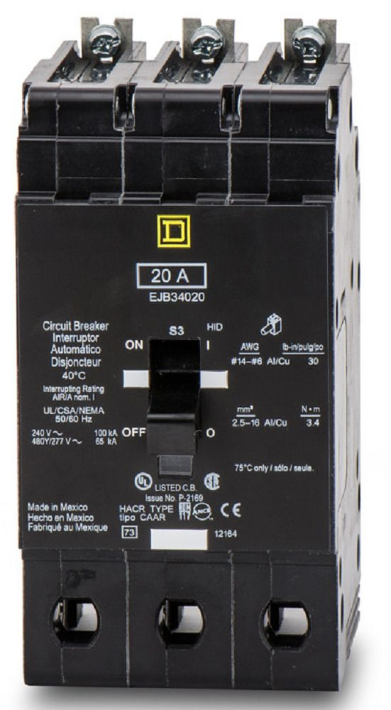 Schneider Electric EJB34020 Square D Circuit Breaker 20A 3P - New Surplus