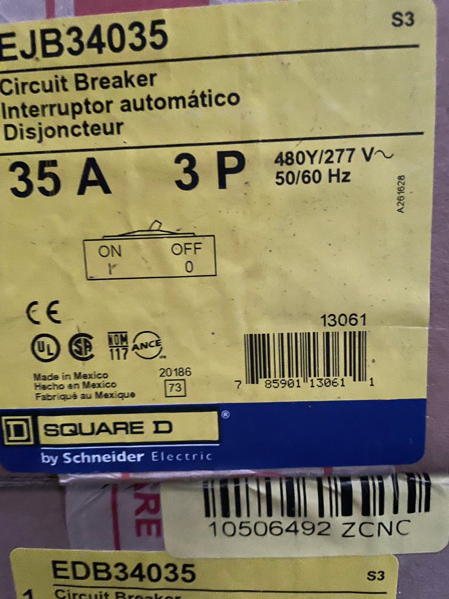 Schneider Electric EJB34035 Square D Circuit Breaker 35A 3P - New Surplus