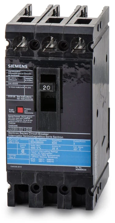 Siemens ED43B020 Sentron Molded Case Circuit Breaker 20 2P - New Surplus