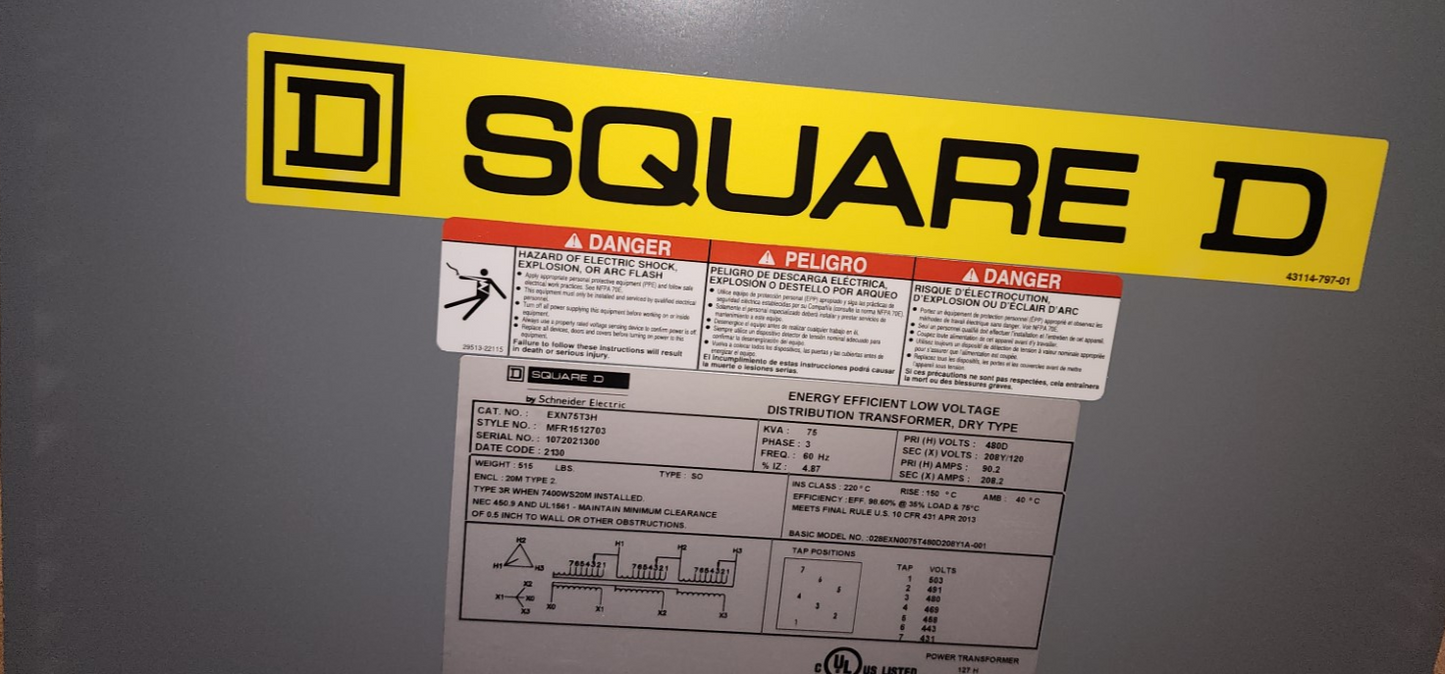 Small Square D Transformer EXN75T3H