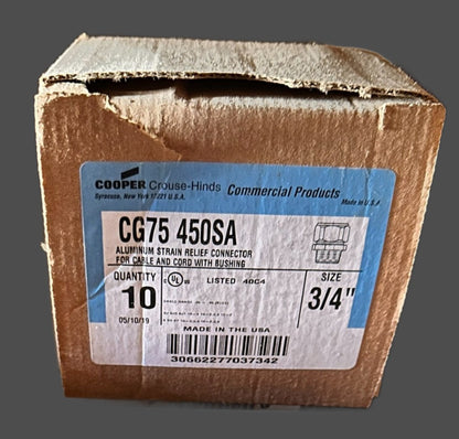 Eaton Crouse-Hinds CG75 450SA Strain Relief Connector 3/4in - New Surplus