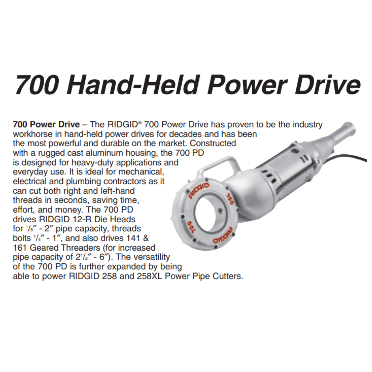 Ridgid 41935 Model 700 Power Drive Threader for 1/8in to 2in Pipe  -  Reconditioned