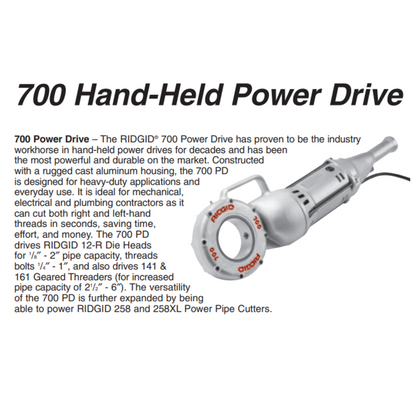 Ridgid 41935 Model 700 Power Drive Threader for 1/8in to 2in Pipe  -  Reconditioned