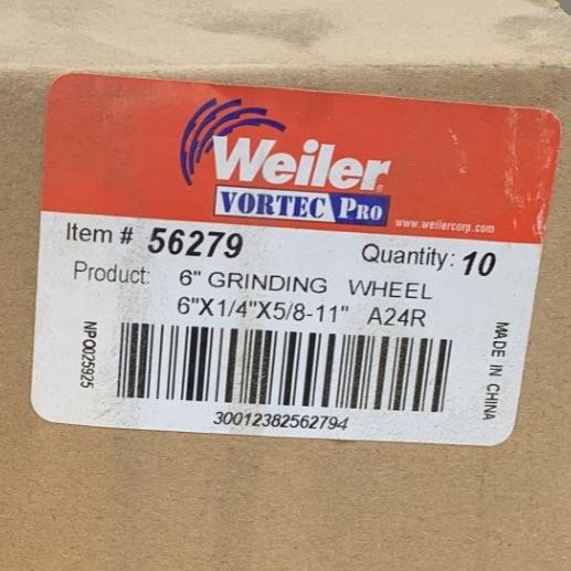 WEILER 56279 - 6in. X 1/4in. A24R 5/8in.-11 A.H. TYPE 27 GRINDING WHEEL Box of 10- New Surplus