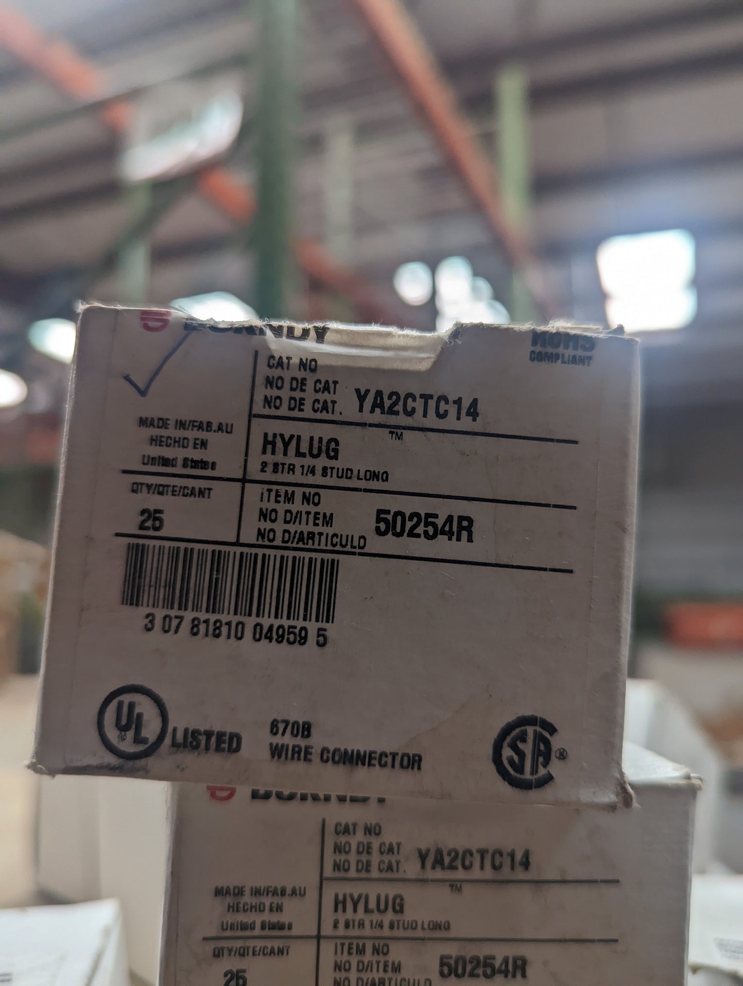 Burndy YA262TC14 Copper Compression Lug, 50 per box - New Surplus